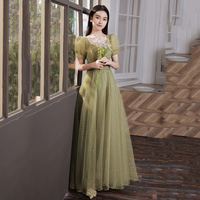 Green tulle beads long prom dress A line evening dress - Thumbnail 2