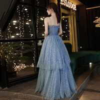 Blue tulle long A line prom dress blue evening dress - Thumbnail 2