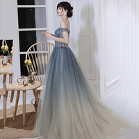 Gray tulle beads long prom dress evening dress - Thumbnail 3