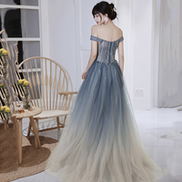 Gray tulle beads long prom dress evening dress - Thumbnail 4