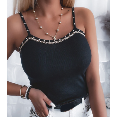 Sling black sleeveless chain beaded top - Thumbnail 2