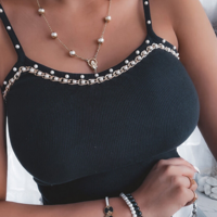 Sling Black Sleeveless Chain Beaded Top - Thumbnail 1