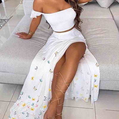 Casual printed one-shoulder two-piece set