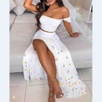 Casual Printed One-Shoulder Two-Piece Set - Thumbnail 1
