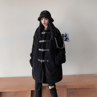 Harajuku Black Punk Fleece Jacket Coat With Rabbit Ear Hooded Scarf - Thumbnail 4