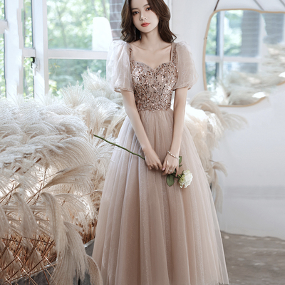 Champagne tulle beads short prom dress homecoming dress - Thumbnail 3