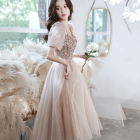 Champagne tulle beads short prom dress homecoming dress - Thumbnail 1