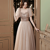 Champagne tulle beads short prom dress homecoming dress - Thumbnail 4