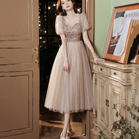 Champagne tulle beads short prom dress homecoming dress - Thumbnail 6