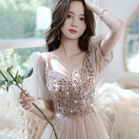 Champagne tulle beads short prom dress homecoming dress - Thumbnail 2