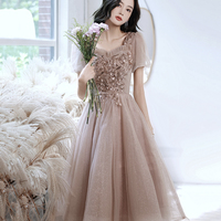 Champagne tulle sequins short prom dress homecoming dress - Thumbnail 1