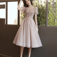 Champagne tulle sequins short prom dress homecoming dress - Thumbnail 5