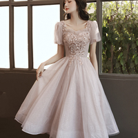 Champagne tulle sequins short prom dress homecoming dress - Thumbnail 6