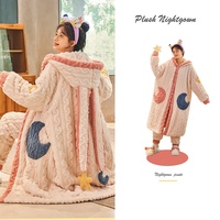 Fuzzy Warm Moon Star Nightgown Pajama Set - Thumbnail 4