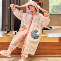 Fuzzy Warm Moon Star Nightgown Pajama Set - Thumbnail 3