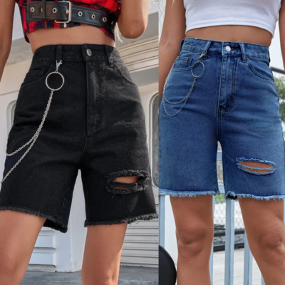 High waist ripped denim shorts