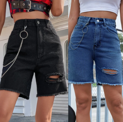 HIGH WAIST RIPPED DENIM SHORTS