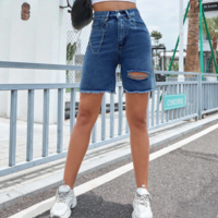 HIGH WAIST RIPPED DENIM SHORTS - Thumbnail 3