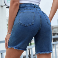 HIGH WAIST RIPPED DENIM SHORTS - Thumbnail 4