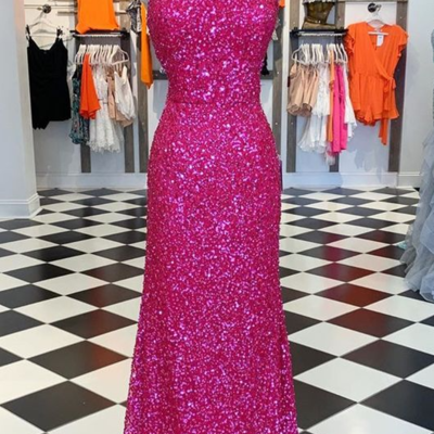 Spaghetti straps long sequin prom dresses - Thumbnail 4