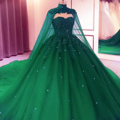 Mermaid green long tulle prom dress with beading - Thumbnail 2