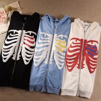 Retro Rib Skeleton Print Long Sleeve Hoodie Jacket Zipper Pullover Casual E-Girl Kawaii Korean Japanese Harajuku Streetwear - Thumbnail 7