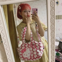 Cute Sweet Pink Kitty Cat Love Heart Plush Shoulder Messenger Bag Purse Aesthetic Casual Summer E-Girl Kawaii Korean Japanese Harajuku - Thumbnail 3