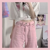 Cute Pink Baggy Oversized Loose Low Rise Wide Leg Denim Pants Trousers Aesthetic Casual Summer E-Girl Kawaii Korean Japanese Harajuku - Thumbnail 2