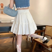 Cute White Ruffles Patchwork High Waist Mini Skirt Fairycore Pleated Preppy Aesthetic Casual Summer E-Girl Kawaii Korean Japanese Harajuku - Thumbnail 1