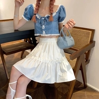 Cute White Ruffles Patchwork High Waist Mini Skirt Fairycore Pleated Preppy Aesthetic Casual Summer E-Girl Kawaii Korean Japanese Harajuku - Thumbnail 2