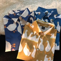 Funny Unisex Duck Cartoon Print Hawaii Beach Oversize Short Sleeve Shirt Botton Up Aesthetic Casual Summer E-Girl Kawaii Korean Japanese Harajuku - Thumbnail 4