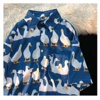 Funny Unisex Duck Cartoon Print Hawaii Beach Oversize Short Sleeve Shirt Botton Up Aesthetic Casual Summer E-Girl Kawaii Korean Japanese Harajuku - Thumbnail 5