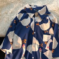 Funny Unisex Duck Cartoon Print Hawaii Beach Oversize Short Sleeve Shirt Botton Up Aesthetic Casual Summer E-Girl Kawaii Korean Japanese Harajuku - Thumbnail 6