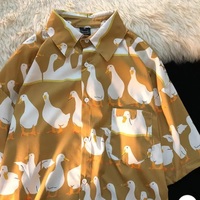 Funny Unisex Duck Cartoon Print Hawaii Beach Oversize Short Sleeve Shirt Botton Up Aesthetic Casual Summer E-Girl Kawaii Korean Japanese Harajuku - Thumbnail 7