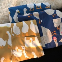 Funny Unisex Duck Cartoon Print Hawaii Beach Oversize Short Sleeve Shirt Botton Up Aesthetic Casual Summer E-Girl Kawaii Korean Japanese Harajuku - Thumbnail 8