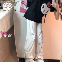 Cute White Kitty Cat Cartoon Print High Waisted Straight Pants Trousers Aesthetic Casual Summer E-Girl Kawaii Korean Japanese Harajuku - Thumbnail 3