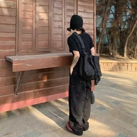 Cute Beige Love Hearts Wide Leg Pants Trouser Bottoms Aesthetic Casual Summer E-Girl Kawaii Korean Japanese Harajuku - Thumbnail 5