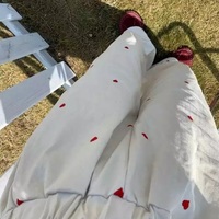 Cute Beige Love Hearts Wide Leg Pants Trouser Bottoms Aesthetic Casual Summer E-Girl Kawaii Korean Japanese Harajuku - Thumbnail 6