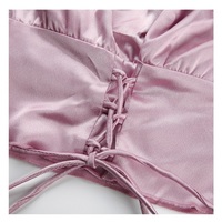 Cute Vintage Pink Silky Satin Short Sleeve Shirt Crop Top Lace Up Elegant Aesthetic Casual Summer E-Girl Kawaii Korean Japanese Harajuku - Thumbnail 4