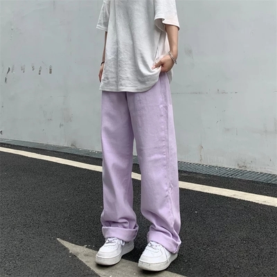 Cute Vintage Purple Baggy Loose Straight High Waisted Pants Wide Leg Denim Trousers Aesthetic Casual Summer E-Girl Kawaii Korean Japanese Harajuku