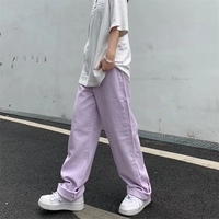 Cute Vintage Purple Baggy Loose Straight High Waisted Pants Wide Leg Denim Trousers Aesthetic Casual Summer E-Girl Kawaii Korean Japanese Harajuku - Thumbnail 1