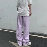 Cute Vintage Purple Baggy Loose Straight High Waisted Pants Wide Leg Denim Trousers Aesthetic Casual Summer E-Girl Kawaii Korean Japanese Harajuku - Thumbnail 4