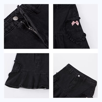 Cute Black Heart Bow Pocket Denim Mini Skirt High Waisted Pleated  Aesthetic Goth Casual Summer E-Girl Kawaii Korean Japanese Harajuku - Thumbnail 5