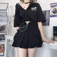 Cute Black Heart Bow Pocket Denim Mini Skirt High Waisted Pleated  Aesthetic Goth Casual Summer E-Girl Kawaii Korean Japanese Harajuku - Thumbnail 6