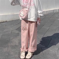 Cute Sweet Pink Bunny Cartoon Print Baggy Corduroy High Waisted Pants Trousers Aesthetic Casual Summer E-Girl Kawaii Korean Japanese Harajuku - Thumbnail 8
