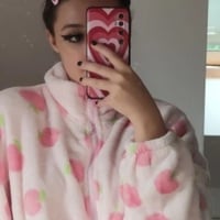 Cute Sweet Pink Peach Plush Oversized Thick Warm Jacket Zipper Hoodie Sweater Winter Autumn Aesthetic Casual E-Girl Kawaii Korean Japanese Harajuku - Thumbnail 6