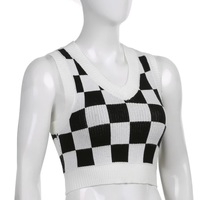 Cute Preppy Argyle Plaid Sweater Vest Sleeveless Knit Crop Top V Neck Shirt Aesthetic Casual Summer E-Girl Kawaii Korean Japanese Harajuku - Thumbnail 5