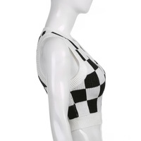 Cute Preppy Argyle Plaid Sweater Vest Sleeveless Knit Crop Top V Neck Shirt Aesthetic Casual Summer E-Girl Kawaii Korean Japanese Harajuku - Thumbnail 6