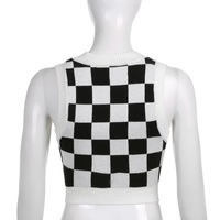 Cute Preppy Argyle Plaid Sweater Vest Sleeveless Knit Crop Top V Neck Shirt Aesthetic Casual Summer E-Girl Kawaii Korean Japanese Harajuku - Thumbnail 7