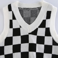 Cute Preppy Argyle Plaid Sweater Vest Sleeveless Knit Crop Top V Neck Shirt Aesthetic Casual Summer E-Girl Kawaii Korean Japanese Harajuku - Thumbnail 8